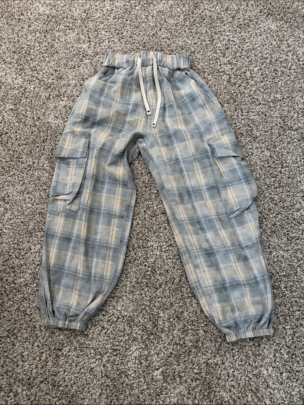 POL Plaid Cargo Jogger Pants - Blue Cream